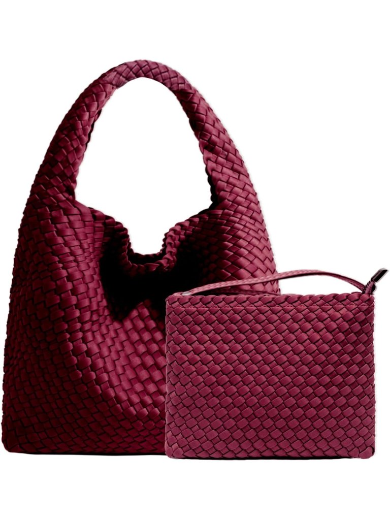 Women's Red Neoprene Top-Handle Shoulder Bag Hobo Tote Wrist For Work Zipper